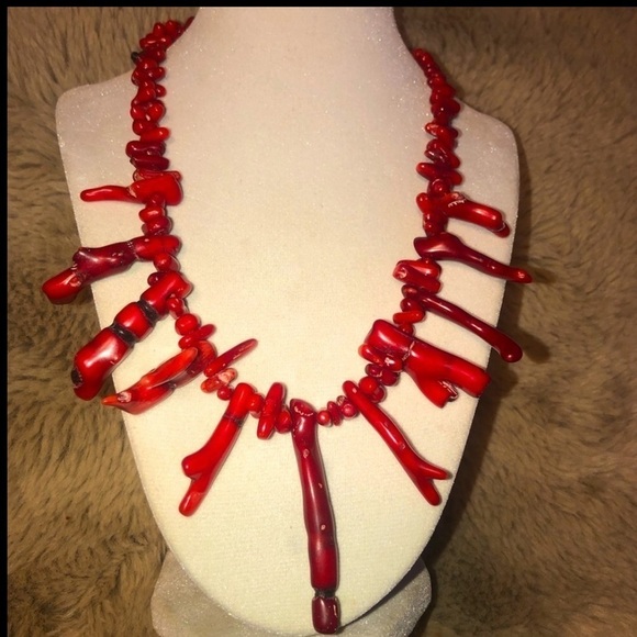 Vtg 80s Red Branch Coral Huge Chunky Necklace 20” Adjustable / Vintage - Picture 5 of 9